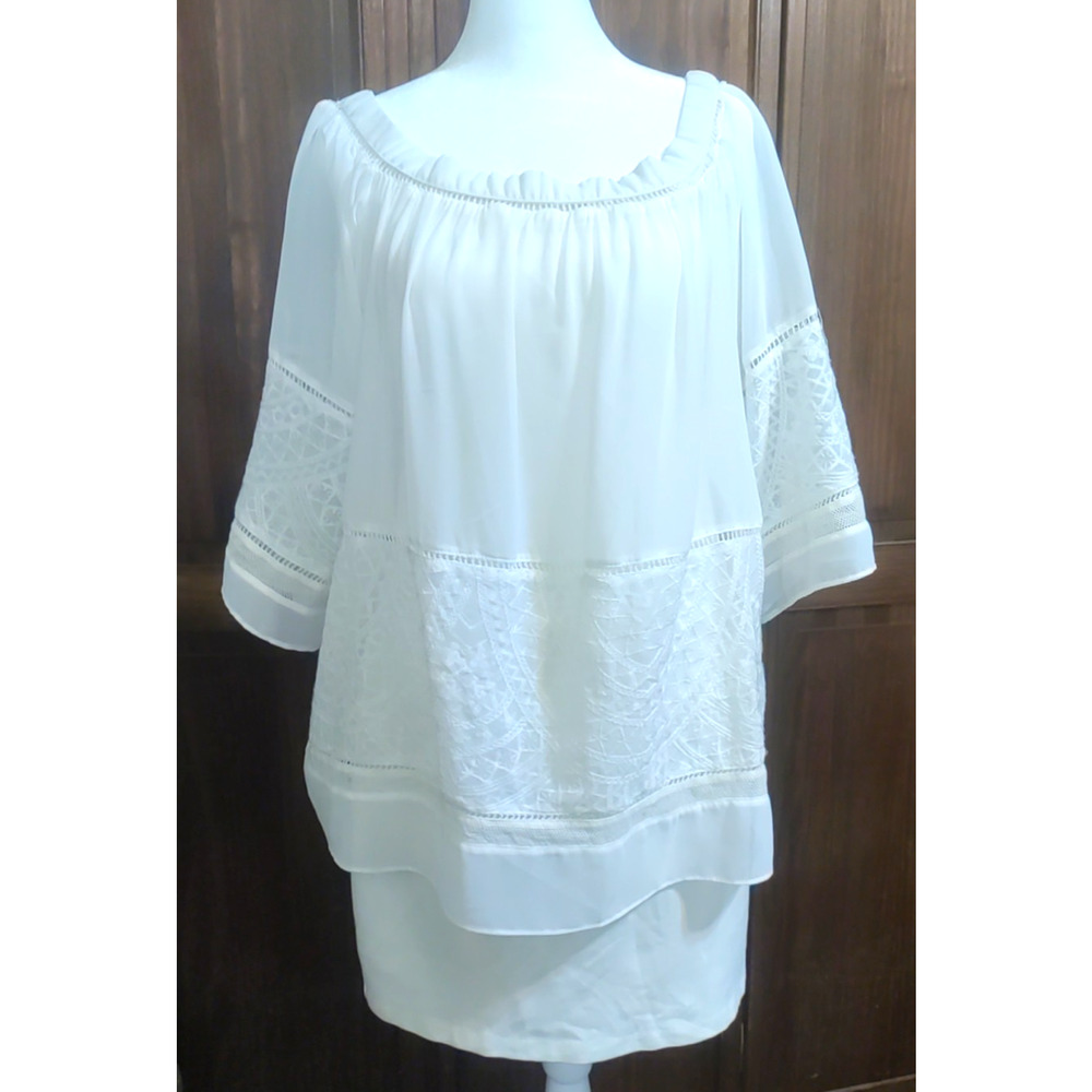 Bailey /44 Women's Tunic Dress? Lace Embroidery Quarter Sleeve Size Medium Fairy